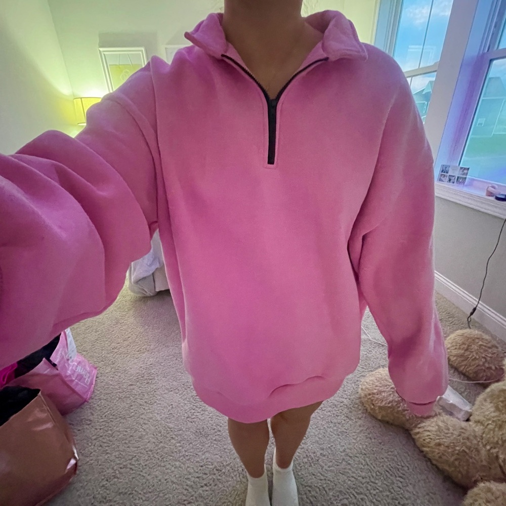 oversized pink quarter zip sweatshirt